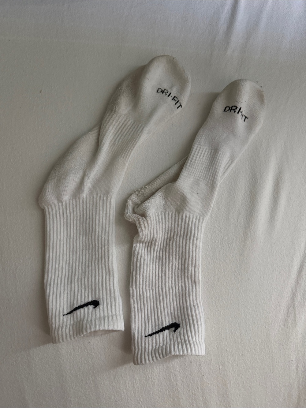 Nike White Crew Athletic Socks with Black Swoosh - Dri-FIT